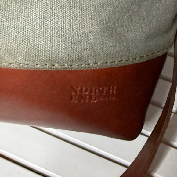 NORTH END Bag Co Gray Canvas Brown Leather Large Crossbody Shoulder Bag Vtg Boho - Picture 2 of 6